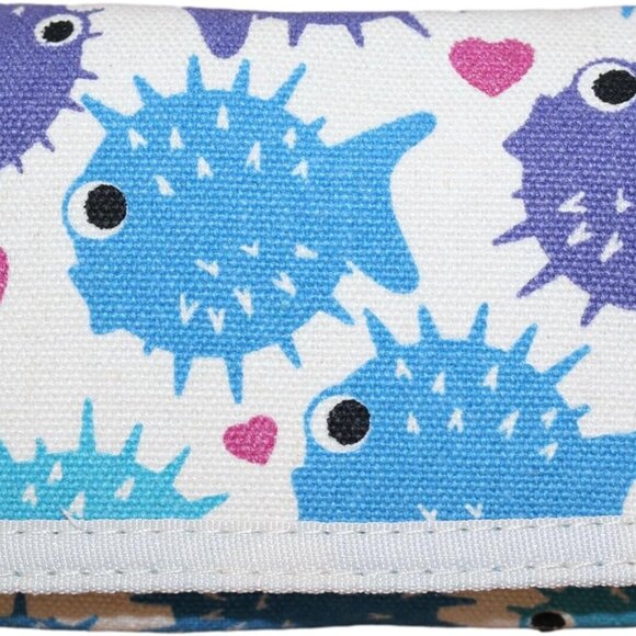 Vegan Canvas Trifold Wallet Puffer Fish Pattern Women's Accessories - Picture 1 of 6